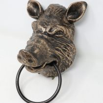 Bronzed cast iron boars head towel ring, H: 22 cm. UK P&P Group 2 (£20+VAT for the first lot and £