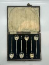 Set of six leather cased hallmarked silver coffee spoons, Birmingham assay, 49g. UK P&P Group 1 (£