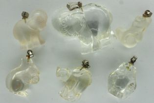 Six animal form glass pendants, largest H: 31 mm. UK P&P Group 0 (£6+VAT for the first lot and £1+