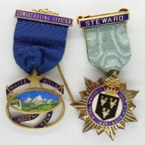 Enamelled silver gilt Consecrating Officers jewel from 5209 White Hills Lodge and a 1926 Stewards