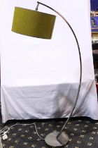 Laura Ashley curved chrome standard lamp on a circular base with shade, H: 150 cm. All electrical