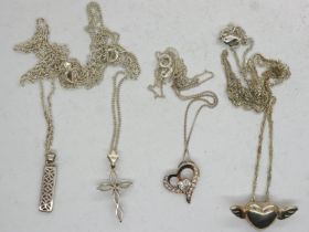 Four 925 silver pendant necklaces, largest chain L: 52 cm. UK P&P Group 1 (£16+VAT for the first lot