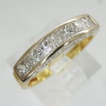 18ct gold half eternity ring set with princess cut diamonds, approximately 0.75 carats, size K/L,