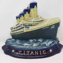 Painted cast iron Titanic doorstop, H: 25 cm. UK P&P Group 3 (£30+VAT for the first lot and £8+VAT