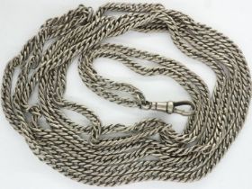 Antique white metal guard chain with clasp, L: 70 cm. UK P&P Group 0 (£6+VAT for the first lot