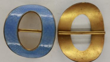 Pair of blue guilloche enamelled buckles, L: 60 mm. UK P&P Group 1 (£16+VAT for the first lot and £