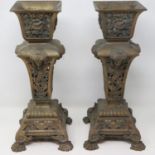 Pair of 19th century brass garnitures, relief cast in the Neo Classical manner, H: 32 cm. UK P&P