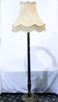 Early 20th century Japanned standard lamp with shade, overall H: 190 cm. All electrical items in
