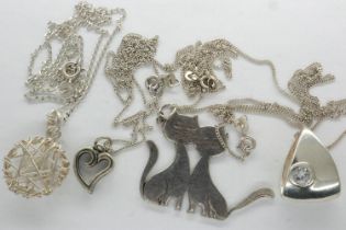 Four 925 silver pendant necklaces, largest chain L: 40 cm. UK P&P Group 0 (£6+VAT for the first