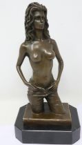 Aldo Vitaleh Italian bronze semi-nude figure of a woman, raised on a black marble plinth, H: 25