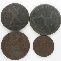 Three early copper token halfpennies and a copper token: 1793 St David farthing. UK P&P Group 0 (£