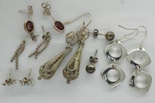 Six pairs of silver earrings including stone set examples. UK P&P Group 1 (£16+VAT for the first lot