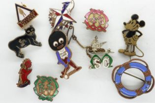 Mixed enamel badges including Mickey Mouse. UK P&P Group 1 (£16+VAT for the first lot and £2+VAT for