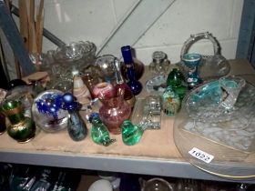 Quantity of mixed glassware including coloured glass and paperweights. Not available for in-house