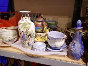 Mixed ceramics including oriental and Wedgwood jasperware, vases are damaged, one