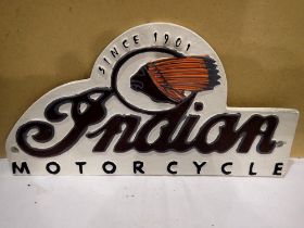 Cast iron Indian motorcycles sign, L: 30 cm. UK P&P Group 1 (£16+VAT for the first lot and £2+VAT