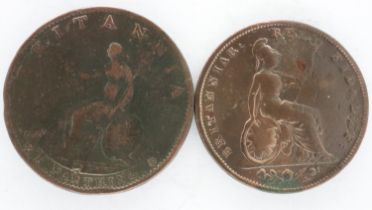 Two circulated early milled copper farthings. UK P&P Group 0 (£6+VAT for the first lot and £1+VAT
