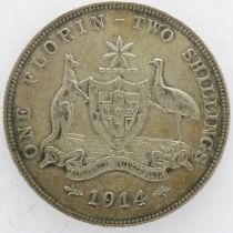 1914 Australian silver florin of George V. UK P&P Group 0 (£6+VAT for the first lot and £1+VAT for