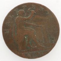 1791 John Wilkinson Iron Master halfpenny token. UK P&P Group 0 (£6+VAT for the first lot and £1+VAT
