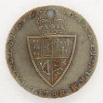 1788 silver sixpence of George III, holed. UK P&P Group 0 (£6+VAT for the first lot and £1+VAT for