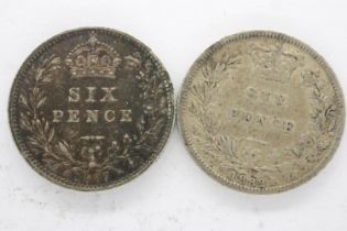 Two silver sixpences of Queen Victoria: 1882 and 1887. UK P&P Group 0 (£6+VAT for the first lot