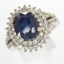 925 silver cluster ring set with sapphire and topaz, size Q. UK P&P Group 0 (£6+VAT for the first