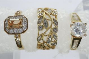 Three 925 gilt silver stone set rings, mixed sizes. UK P&P Group 0 (£6+VAT for the first lot and £