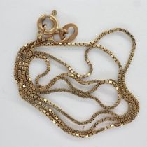 Fine 9ct gold box chain, L: 36 cm, 1.6g. UK P&P Group 0 (£6+VAT for the first lot and £1+VAT for