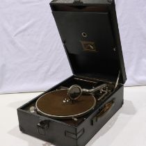 His Masters Voice windup portable gramophone. Not available for in-house P&P