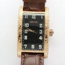 HERITOR: gents automatic Jefferson wristwatch with etched steel rose gold case on a brown leather