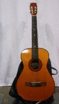 Hi Spot acoustic guitar with leather carry bag. Not available for in-house P&P