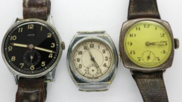 Oris gents wristwatch (lacking glass) and two others, including a silver cased example. UK P&P Group