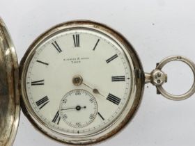 Hallmarked silver W. Davis & Sons fob watch, not working at lotting. UK P&P Group 1 (£16+VAT for the
