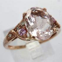 9ct gold ring set with amethysts and diamonds, size N/O, 2.1g. UK P&P Group 0 (£6+VAT for the