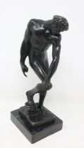 Bronze nude sculpture of Adam on a marble base, H: 20 cm. UK P&P Group 2 (£20+VAT for the first