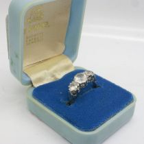 9ct gold trilogy ring set with topaz, size L/M, 2.8g. UK P&P Group 0 (£6+VAT for the first lot