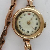 Ladies 9ct gold 17 jewel wristwatch on a yellow metal Bonklip bracelet, total 24.3g, not working