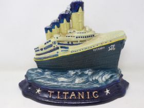 Painted cast iron Titanic doorstop, H: 25 cm. UK P&P Group 3 (£30+VAT for the first lot and £8+VAT