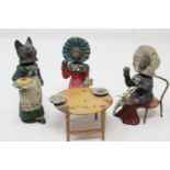 Georg Heyde of Dresden cold painted metal anthropomorphic figural group of cats with nodding heads