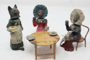 Georg Heyde of Dresden cold painted metal anthropomorphic figural group of cats with nodding heads