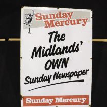 Enamel Sunday Mercury Newspaper wall mounting sign, 43 x 61 cm. UK P&P Group 3 (£30+VAT for the