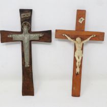 Two wooden wall mounting crucifixes, H: 20 cm. UK P&P Group 2 (£20+VAT for the first lot and £4+