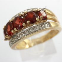 9ct gold ring set with garnets and diamonds, size P, 4.7g. UK P&P Group 0 (£6+VAT for the first