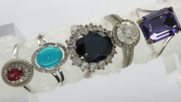 Five 925 silver stone set rings, mixed sizes. UK P&P Group 0 (£6+VAT for the first lot and £1+VAT