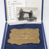 MS Dalmatia brass plaque in leather case with photograph of ship. UK P&P Group 2 (£18+VAT for the