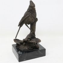 Bronze sculpture of a bird on a marble base, signed Milo, H: 15 cm. UK P&P Group 1 (£16+VAT for