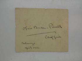Signature of Olave Baden-Powell chief guide Bulawayo 1936. UK P&P Group 1 (£16+VAT for the first lot