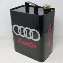 Black Audi petrol can with brass cap, H: 36 cm. UK P&P Group 3 (£30+VAT for the first lot and £8+VAT