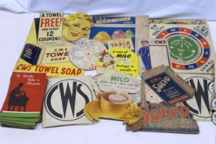 Quantity of mixed 1930s/1940s point of sale card and paper advertising material. UK P&P Group 2 (£