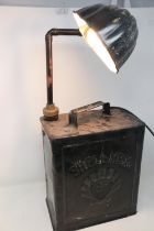Shell BP metal fuel can converted to a lamp, H: 53 cm. Not available for in-house P&P